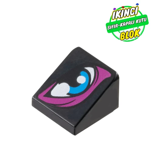 LEGO® Slope 30° 1 x 1 x 2/3 with Dark Azure/White Eye, Dark Purple Outline print Siyah Sıfır