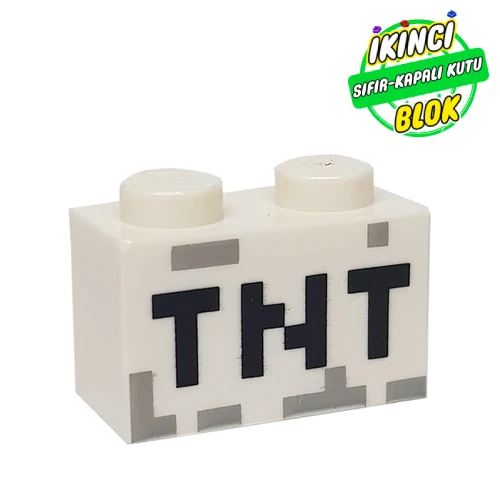 LEGO® Brick 1 x 2 with Black 'TNT' Pixelated Print Beyaz Sıfır