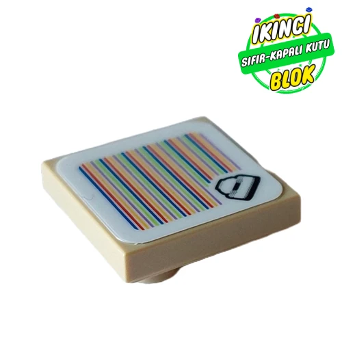 LEGO® Tile Special 2 x 2 Inverted with Cake and Barcode Print (Sticker) Bej Sıfır