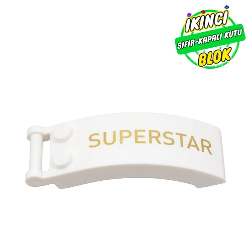 LEGO® Windscreen 6 x 2 x 2 with Handle with Gold 'SUPERSTAR' print Beyaz Sıfır