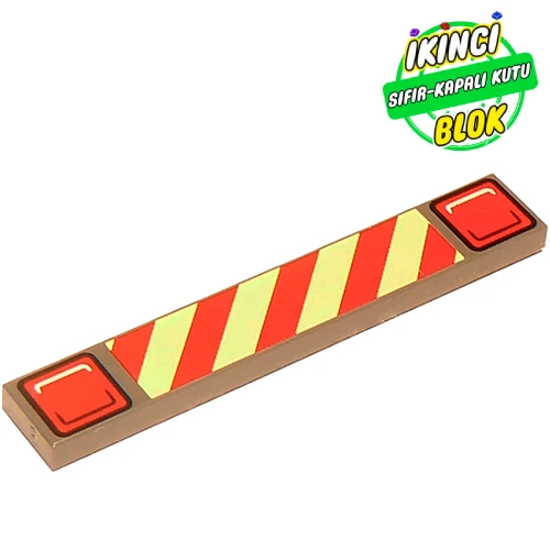 LEGO® Tile 1 x 6 with Red Lights and Safety Stripes Print (Spoiler) Koyu Mavimsi Gri Sıfır