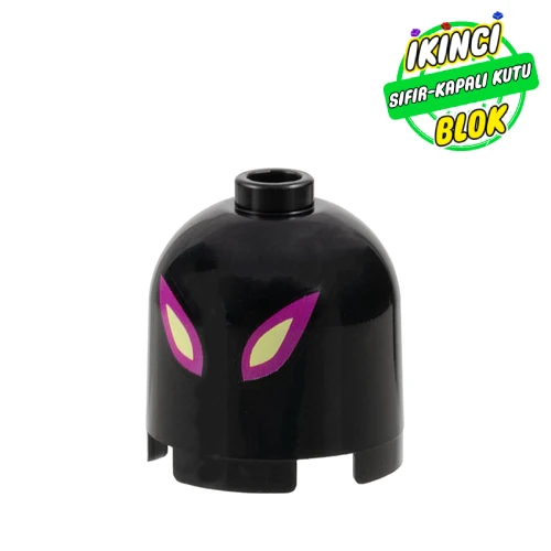 LEGO® Brick Round 2 x 2 x 1 2/3 Dome Top, Hollow Stud with Dark Purple and Bright Light Yellow Eyes print Siyah Sıfır