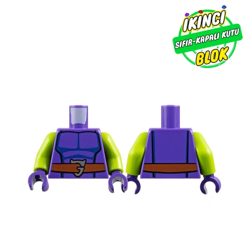 LEGO® Torso, Muscle Chest, Reddish Brown Belt, Silver 'G'-Shaped Buckle print, Lime Arms, Dark Purple Hands Koyu Mor Sıfır