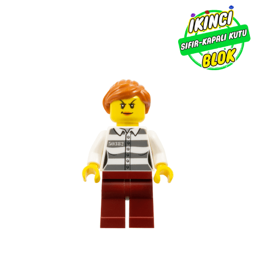 LEGO® Minifigür Criminal, Woman, Prison Shirt with '50382', Dark Red Legs, Dark Orange Hair Sıfır cty1275