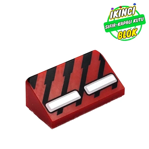 LEGO® Slope 30° 1 x 2 x 2/3 with Silver Rectangles, Black Stripes print Kırmızı Sıfır
