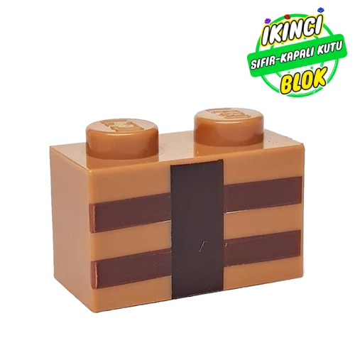 LEGO® Brick 1 x 2 with Reddish Brown and Dark Brown Lines Print Orta Nugat Sıfır