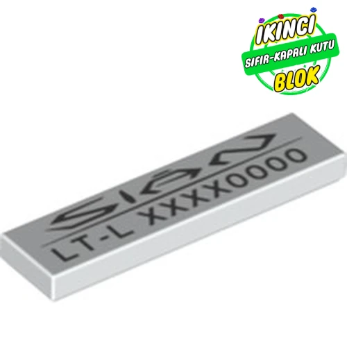 LEGO® Tile 1 x 4 with Sián, Unique Code print Beyaz Sıfır
