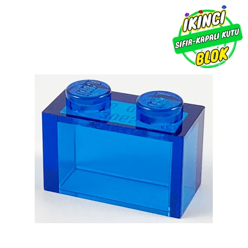 LEGO® Brick 1 x 2 without Bottom Tube Şeffaf Koyu Mavi Sıfır