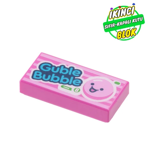 LEGO® Tile 1 x 2 with 'Guble Bubble' print Koyu Pembe Sıfır