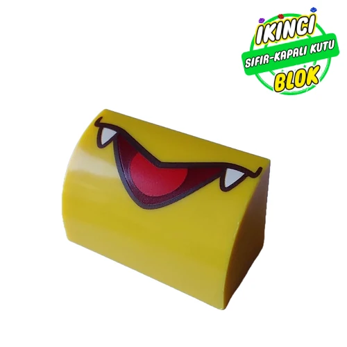 LEGO® Brick Curved 1 x 2 x 1 No Studs with Open Mouth, Red Tongue, White Fangs print Sarı Sıfır