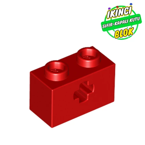 LEGO® Technic Brick 1 x 2 with Axle Hole Type 1 [+ Opening] and Bottom Pin Kırmızı Sıfır