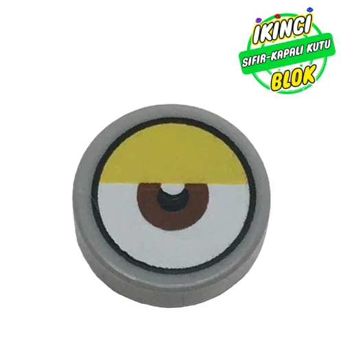 LEGO® Tile Round 1 x 1 with Reddish Brown Eye Center, Yellow Eyelid (White Dot Close to Eyelid) print Açık Mavimsi Gri Sıfır