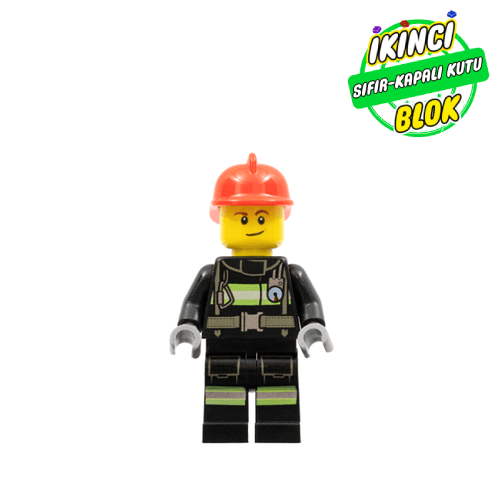 LEGO® Minifigür Fireman, Black Fire Suit with Gauge and Straps, Red Helmet Sıfır cty0975