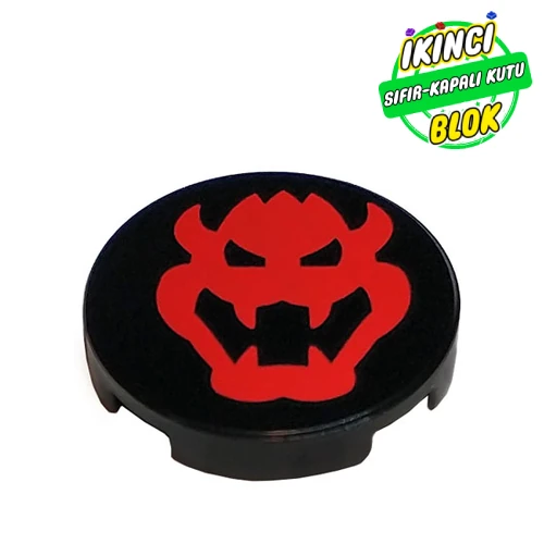 LEGO® Tile Round 2 x 2 with Red Bowser Skull print Siyah Sıfır