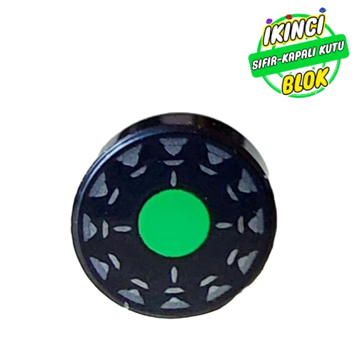 LEGO® Tile Round 1 x 1 with Bright Green Center Circle, White print Siyah Sıfır