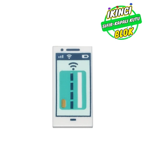 LEGO® Tile 1 x 2 with Smart Phone, Dark Turquoise Street print Beyaz Sıfır