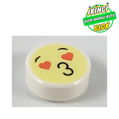 LEGO® Tile Round 1 x 1 with Smiley, Kiss Face, Heart for Eyes print Beyaz Sıfır