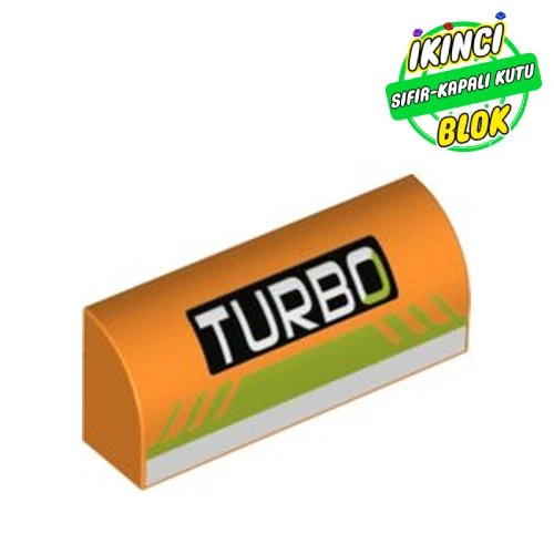 LEGO® Brick Curved 1 x 4 x 1 1/3 No Studs with 'TURBO' and White and Lime Print Turuncu Sıfır