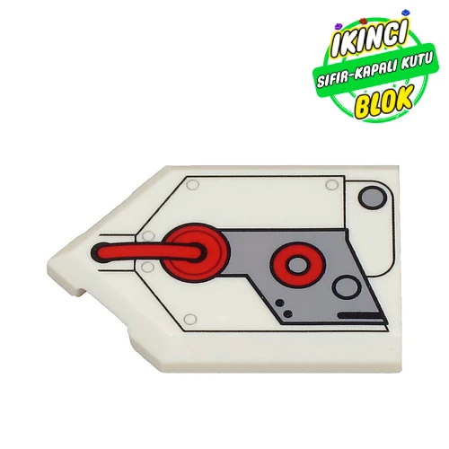 LEGO® Tile Special 2 x 3 Pentagonal with Light Bluish Grey Armor, Red Circles, Hose print Beyaz Sıfır