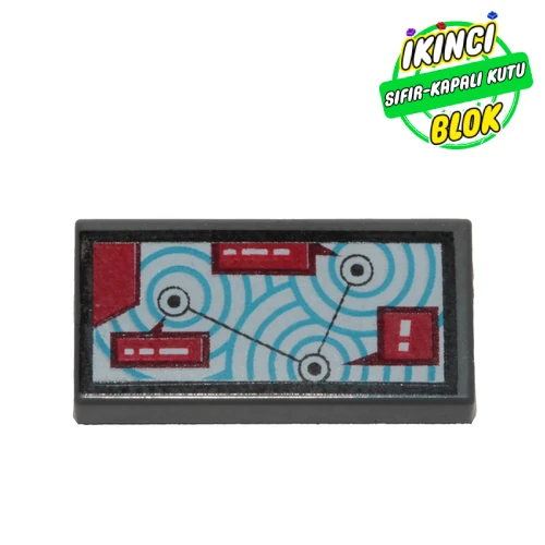 LEGO® Tile 1 x 2 with Red Squares, Arrows print Koyu Mavimsi Gri Sıfır