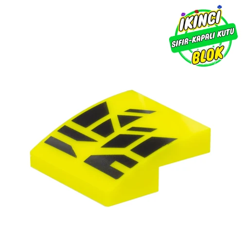 LEGO® Slope Curved 2 x 2 x 2/3 with Black Shapes print Canlı Sarı Sıfır
