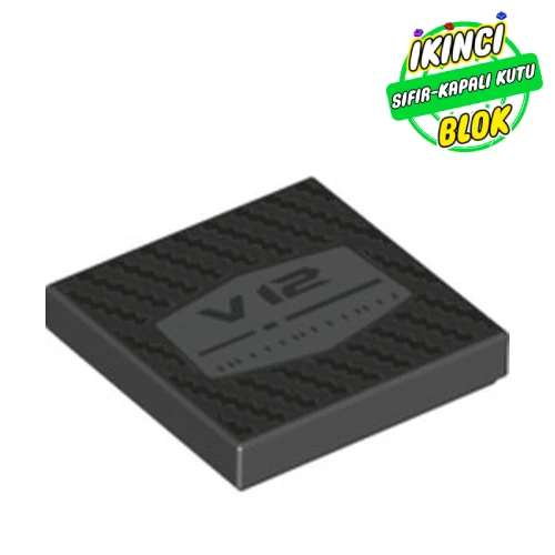 LEGO® Tile 2 x 2 with V12, Carbon Fiber print Siyah Sıfır