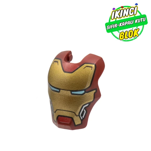 LEGO® Headwear Accessory Visor Top Hinge, Rounded, with Gold Face Shield and Bright Light Blue Eyes Print (Iron Man) Koyu Kırmızı Sıfır