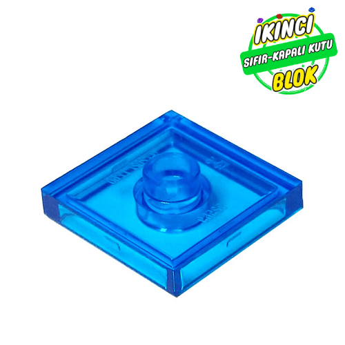 LEGO® 2 x 2 Modifiye Düz Plaka 1 Birim Merkezli Çıkışlı Şeffaf Koyu Mavi Sıfır