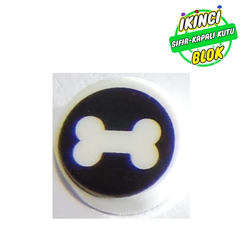 LEGO® Tile Round 1 x 1 with White Bone on Black Background print Beyaz Sıfır
