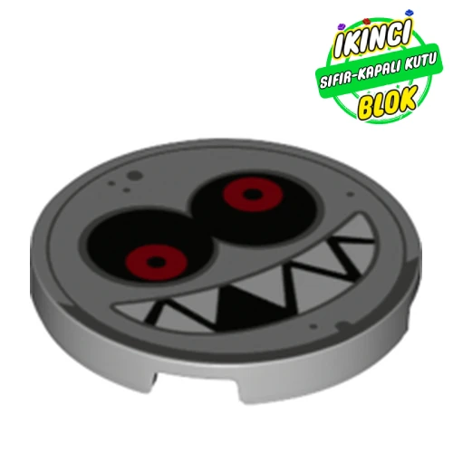 LEGO® Tile Round 3 x 3 with Face, Sharp Teeth, Red Eyes print Açık Mavimsi Gri Sıfır