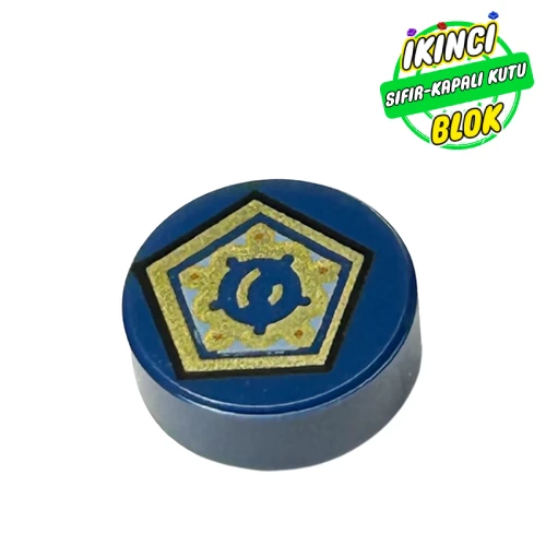 LEGO® Tile Round 1 x 1 with Gold Pentagon print Koyu Mavi Sıfır