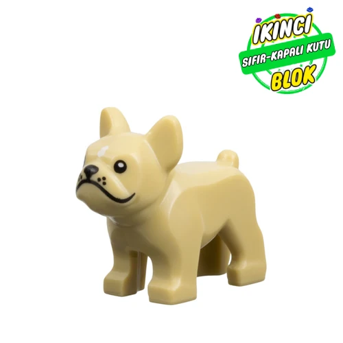 LEGO® Animal, Dog, French Bulldog, Grumpy Face with Black Nose and Mouth, White Spot on Forehead Print Bej Sıfır