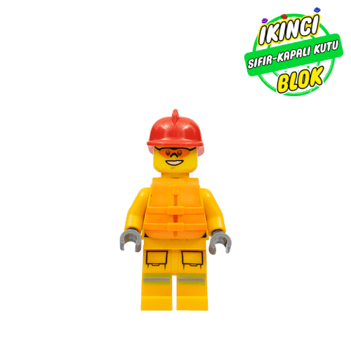 LEGO® Minifigür Fireman, Bright Light Orange Fire Suit, Red Helmet, Orange Life Vest, Orange Sunglasses Sıfır cty0974