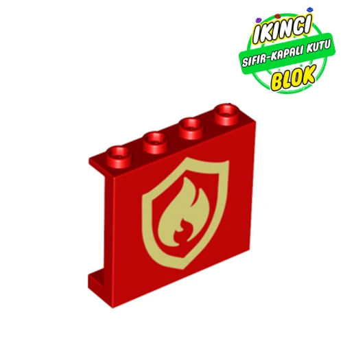 LEGO® Panel 1 x 4 x 3 [Side Supports / Hollow Studs] with Fire Logo Print Kırmızı Sıfır