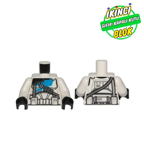 LEGO® Torso, Clone Trooper Armor, Blue Markings, Dark Bluish Grey Straps, Black Shoulder Guard print, White Arms, Black Hands Beyaz Sıfır