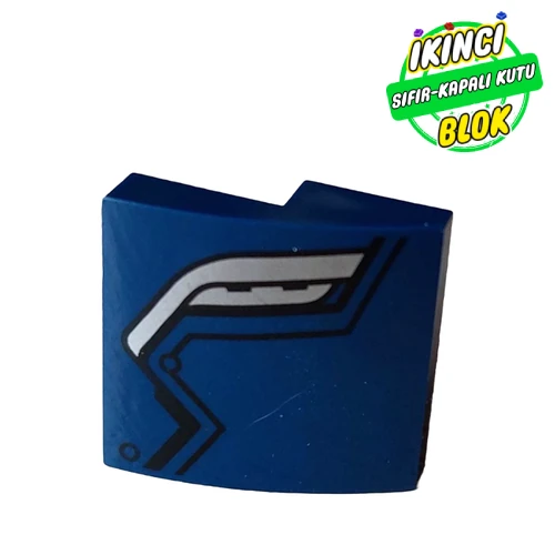 LEGO® Slope Curved 2 x 2 x 2/3 with Silver Armour print Koyu Mavi Sıfır