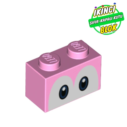 LEGO® Brick 1 x 2 with Blue Eyes (Yoshi) Print Parlak Pembe Sıfır