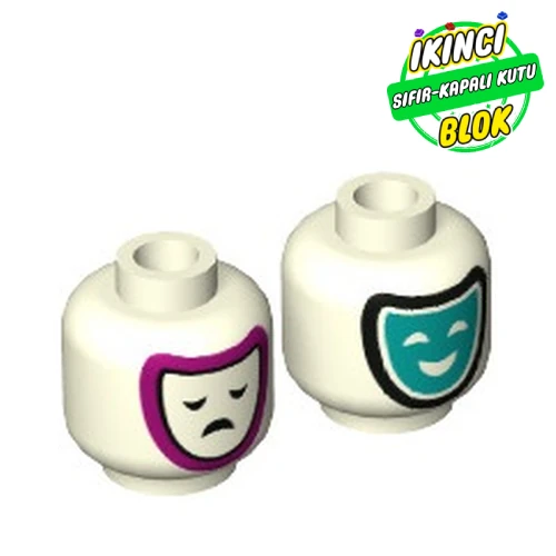 LEGO® Minifig Head (No Face), Theatre Masks, Tragedy / Comedy Print Karanlıkta Parlayan Beyaz Sıfır