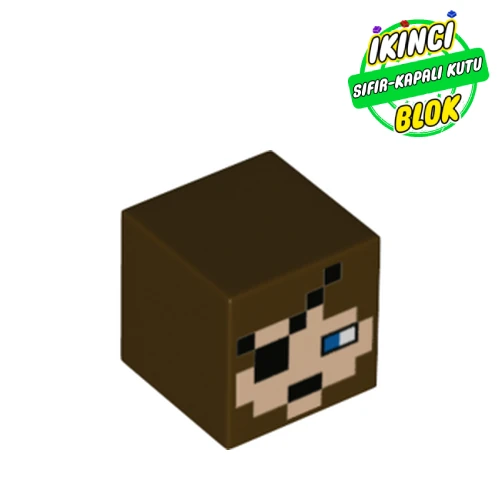 LEGO® Minifig Head Special, Cube with Pixelated Face, Blue Eye, Eyepatch Print Koyu Kahverengi Sıfır