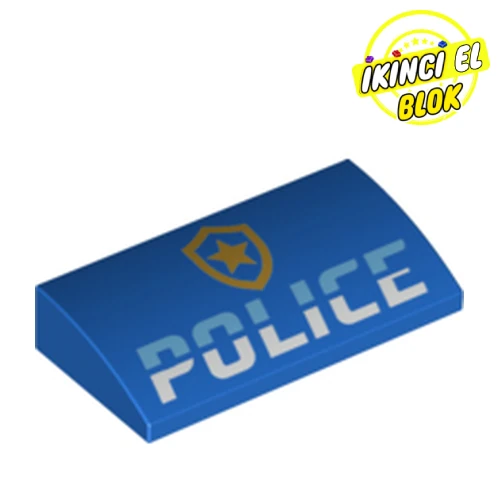 LEGO® Slope Brick Curved 2 x 4 x 2/3 No Studs, with Bottom Tubes and Gold Police Badge, 'POLICE' print Mavi İkinci El