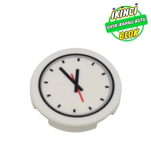 LEGO® Tile Round 2 x 2 with Bottom Stud Holder with Clock with Red Second Hand Print Beyaz Sıfır