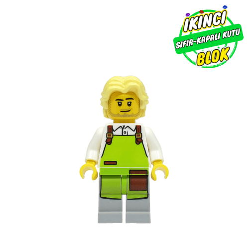 LEGO® Minifigür Man, Lime Apron, Bright Light Yellow Hair Sıfır cty1494