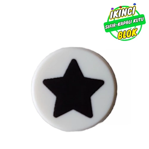 LEGO® Tile Round 1 x 1 with Black Star print Beyaz Sıfır