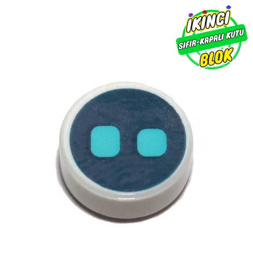 LEGO® Tile Round 1 x 1 with Black Circle and 2 Medium Blue Circles print Beyaz Sıfır