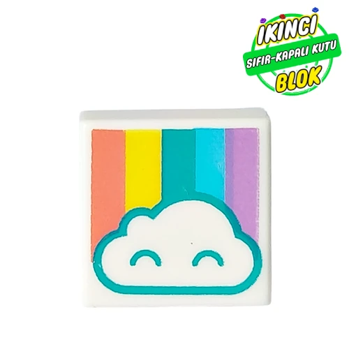 LEGO® Tile 1 x 1 with Rainbow, Sand Red, Yellow, Dark Azure, Medium Blue, Dark Purple, Cloud print Beyaz Sıfır