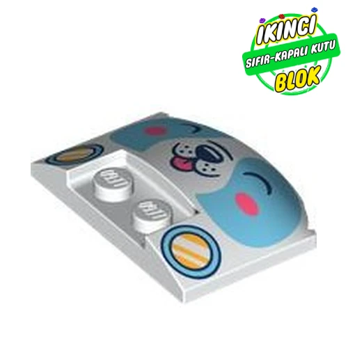 LEGO® Slope Curved 3 x 4 x 2/3 Triple Curved with Medium Azure Dog Face, Headlights print Beyaz Sıfır
