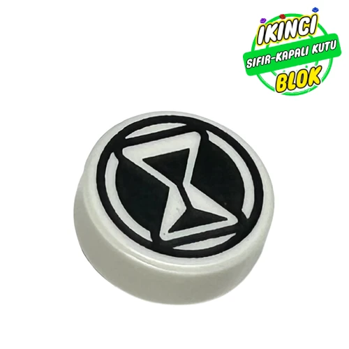 LEGO® Tile Round 1 x 1 with Black Hourglass print Beyaz Sıfır