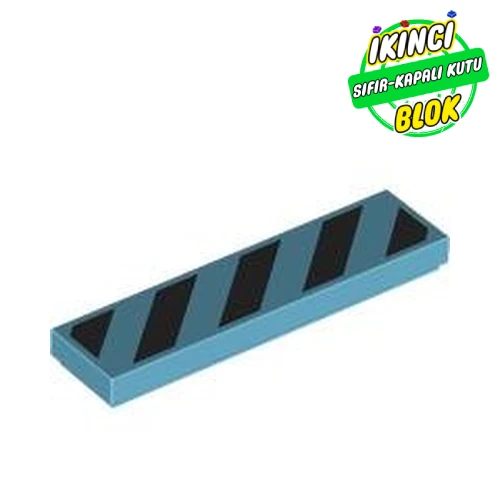 LEGO® Tile 1 x 4 with Black Diagonal Stripes Print Orta Azur Sıfır