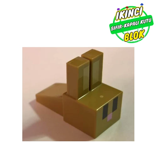 LEGO® Animal Body Part, Rabbit Head Blocky with Black Eyes and Pink Nose Print Koyu Bej Sıfır