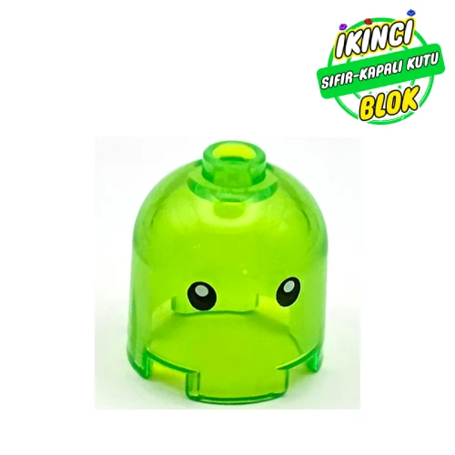 LEGO® Brick Round 2 x 2 x 1 2/3 Dome Top, Hollow Stud with Black Eyes print Şeffaf Parlak Yeşil Sıfır
